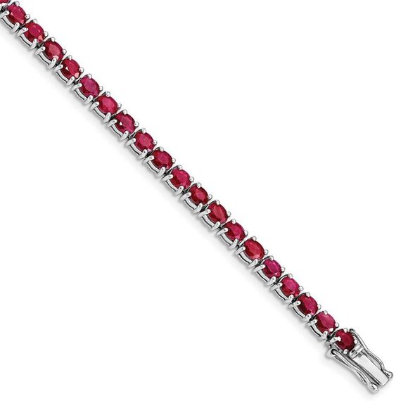 Kazi Luxury Sterling Silver Rhodium-plated Oval Ruby 7.5in Bracelet
